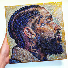 Load image into Gallery viewer, Sparkly Nipsey Hussle all glitter portrait artwork created by artist TRILLI / TRILLILIFE
