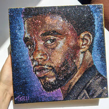 Load image into Gallery viewer, Sparkly Art Chadwick Boseman / Black Panther artwork made with only glitter portrait by artist TRILLI
